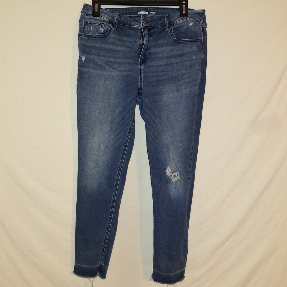 Old Navy Rockstar Super Skinny Ankle Blue Denim Jeans Mid Rise Distressed 12
